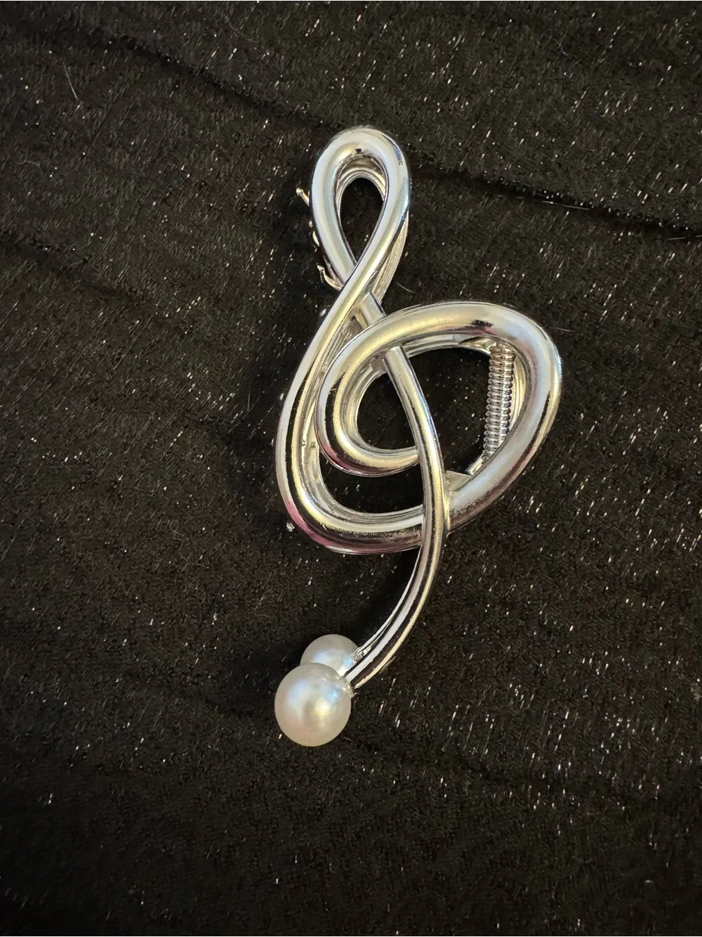 Silver Treble Clef Claw Clip with Pearl Accent - Picture 2 of 4